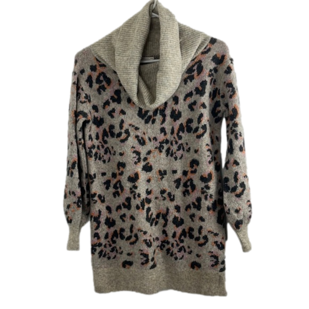 Anthropologie Beige Patterned Chunky Cowl Knit Sweater